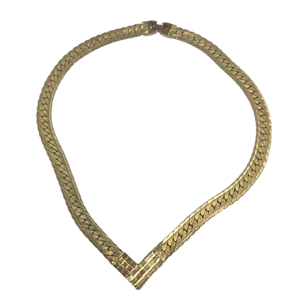 Vtg Gold Tone Clear Rhinestones Cocktail Collar Necklace 16.5" Foldover Clasp - Picture 3 of 14